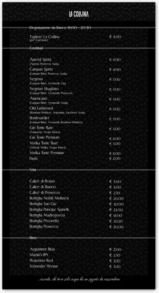 La Collina Ristorante Mesoraca: Menu Drink e Cocktails